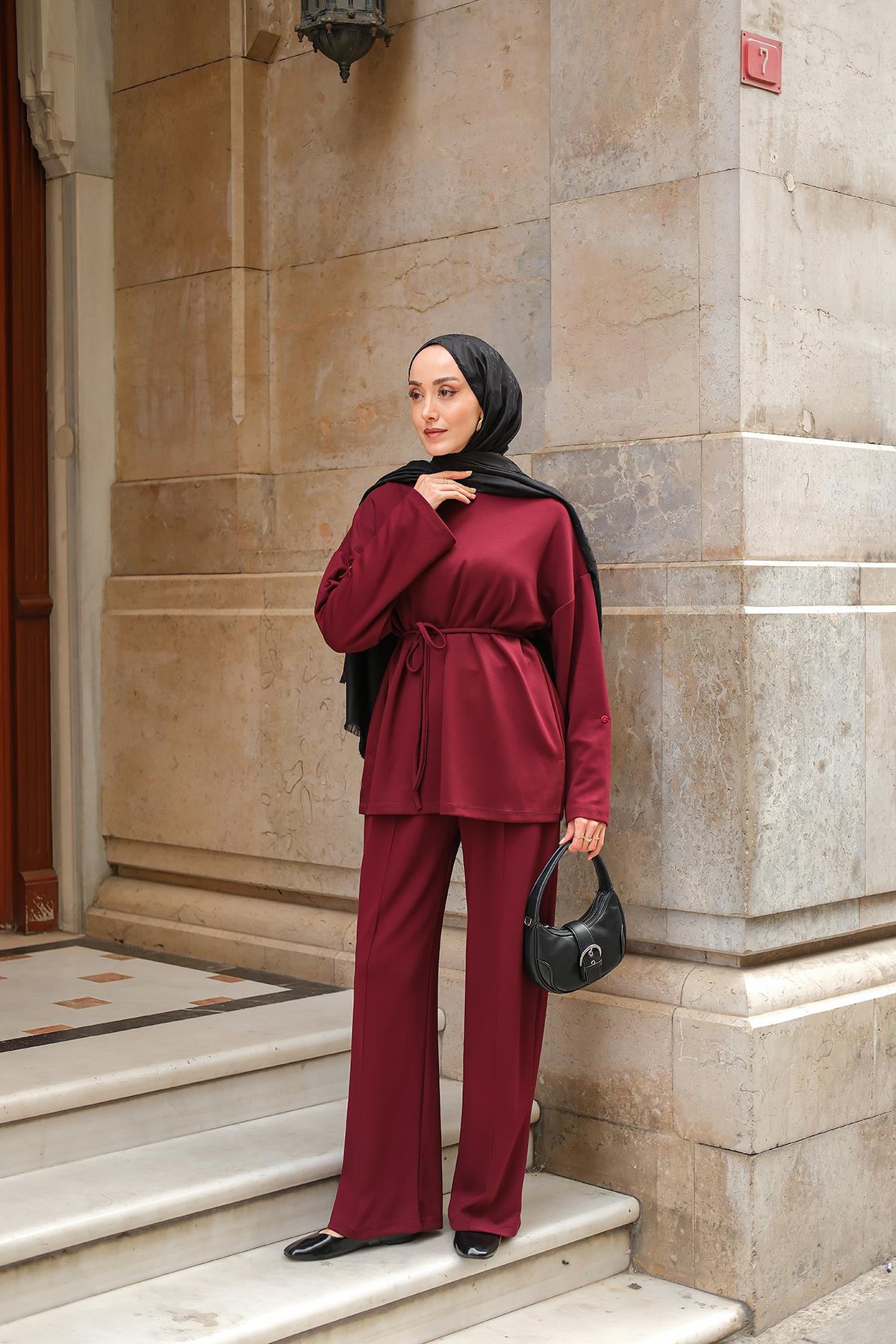Bel Bağlamalı İkili Takım Bordo
