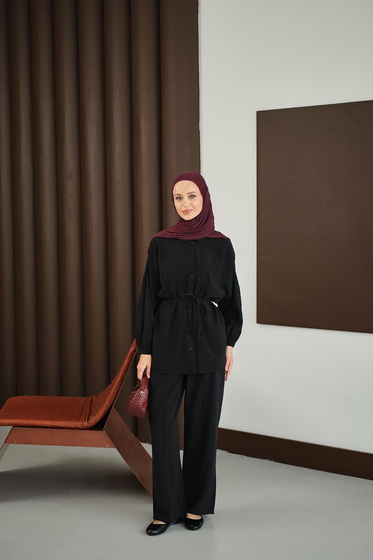 Bel Bağlamalı İkili Takım Siyah