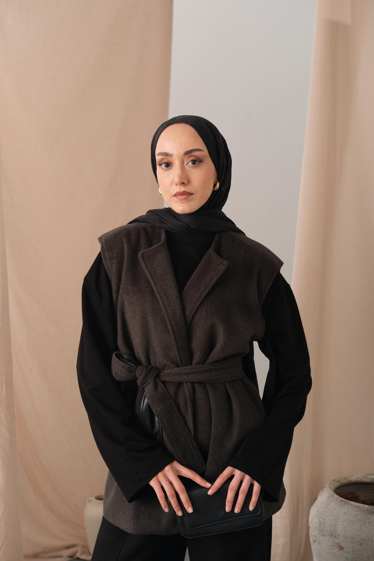 Bel Bağlamalı Kaşe Yelek Antrasit