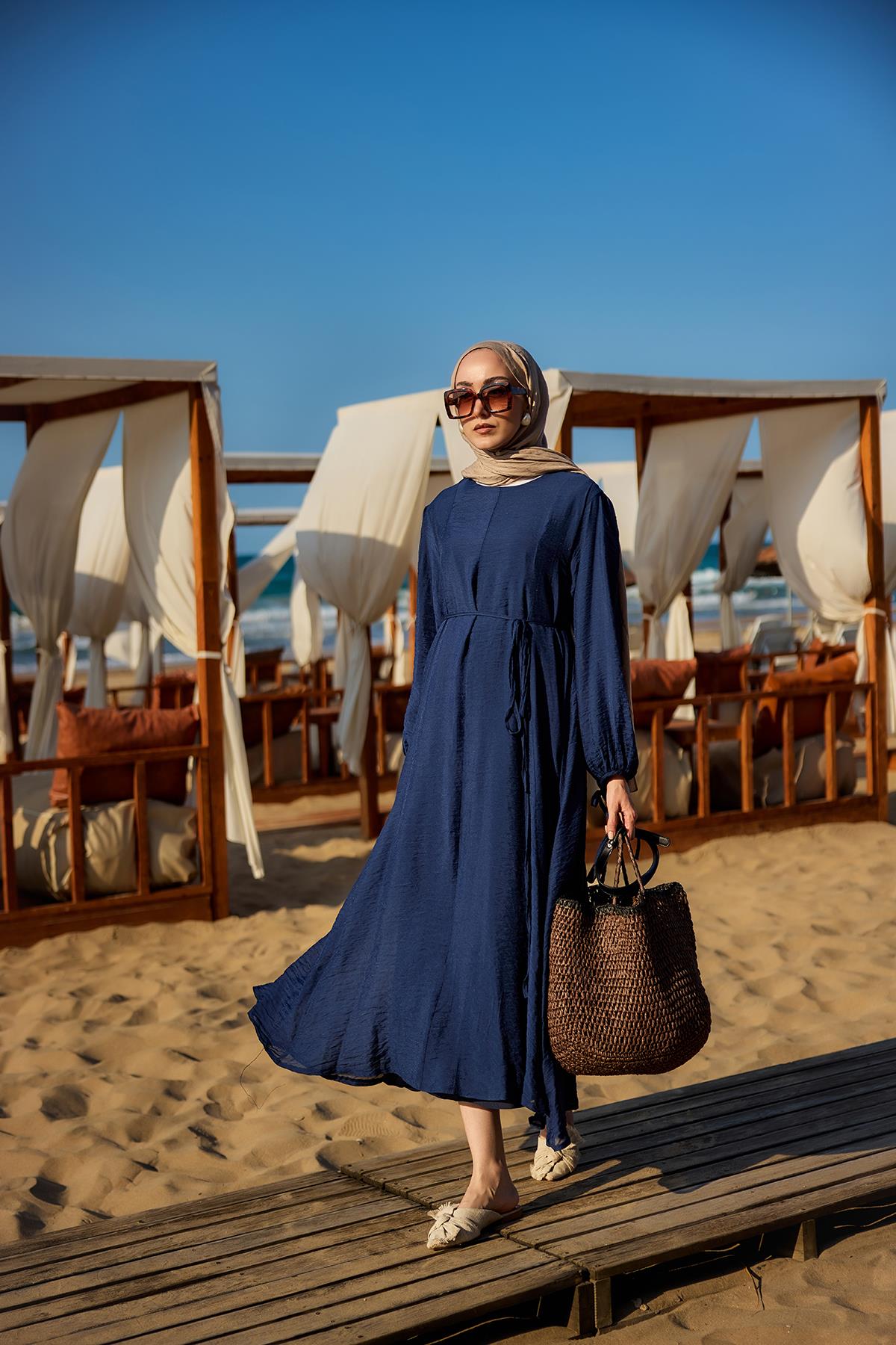 Bel Bağlamalı Laced Elbise Lacivert