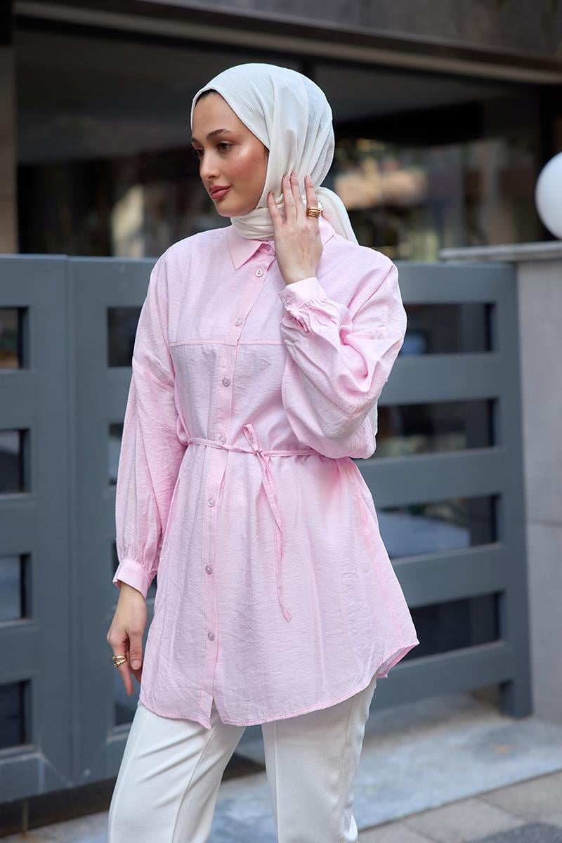 Belden Bağlamalı Gömlek Pembe