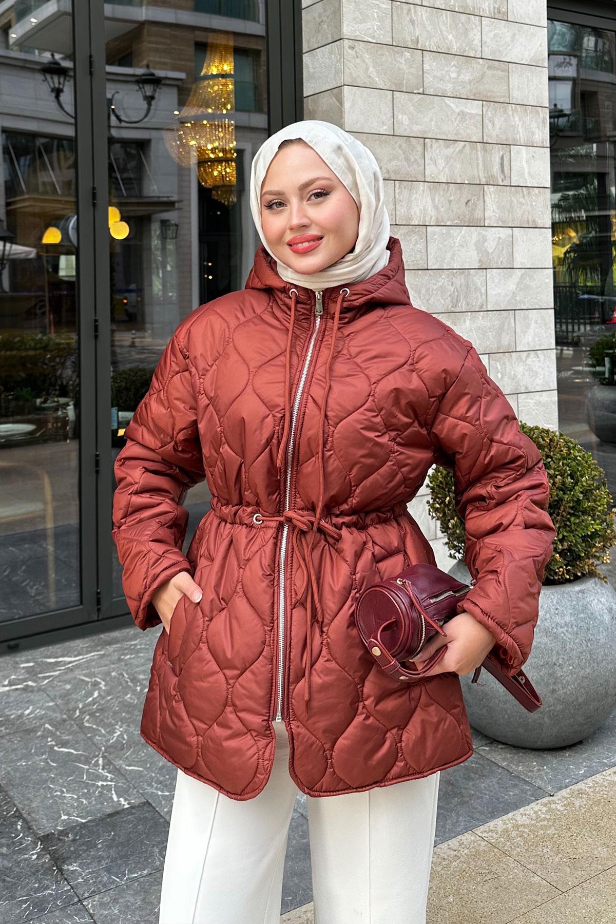 Beli Ayarlanabilir Kapitone Mont Kiremit