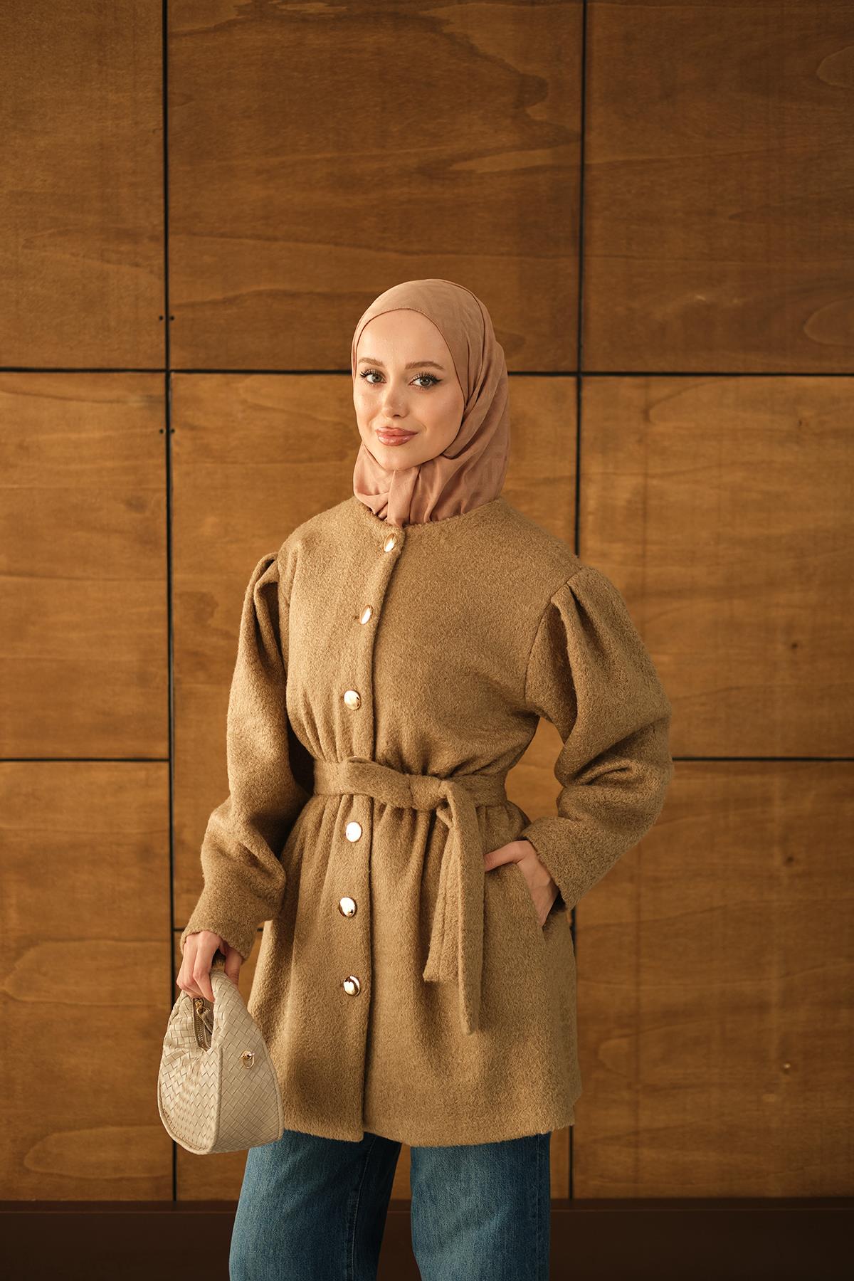 Beli Lastikli Peluş Kaşe Kaban Vizon