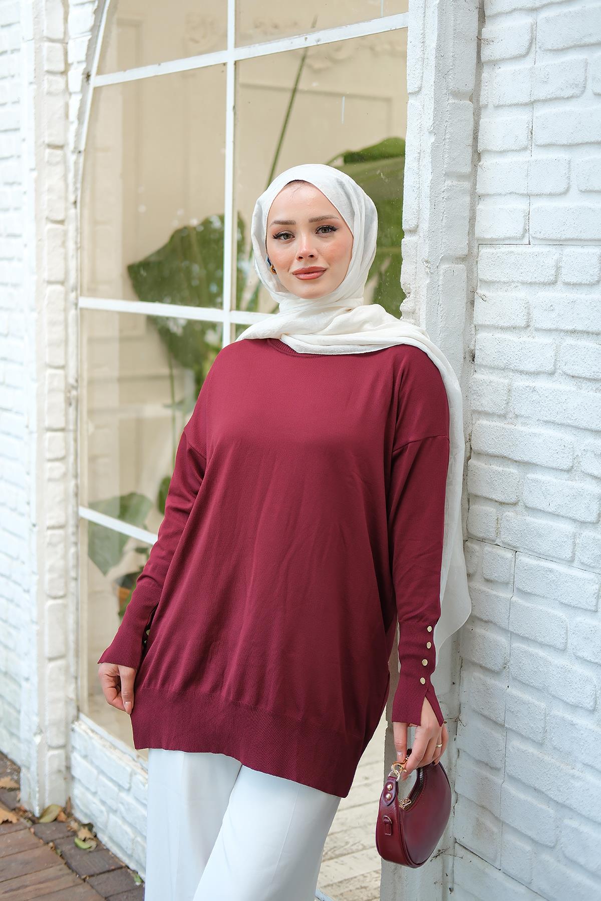 Bilek Gold Aksesuar Detay Tunik Bordo