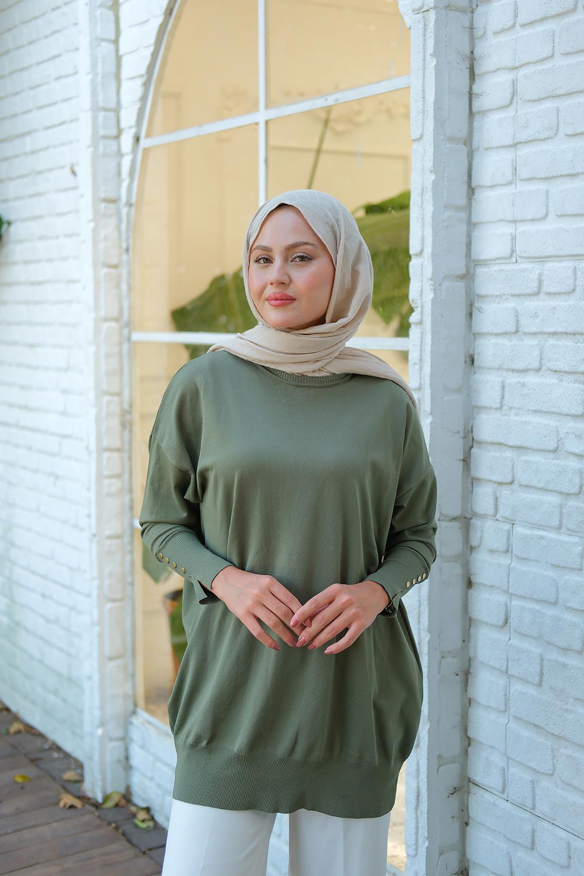 Bilek Gold Aksesuar Detay Tunik Çağla Yeşil