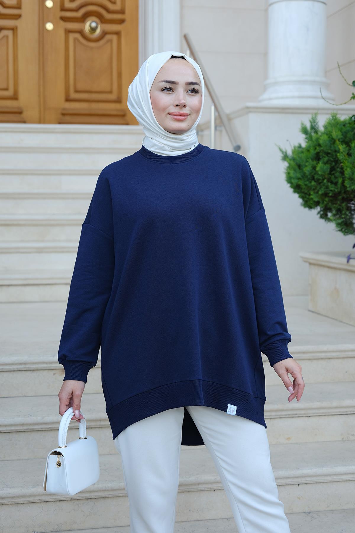 Bisiklet Yaka Oversize Sweat Lacivert