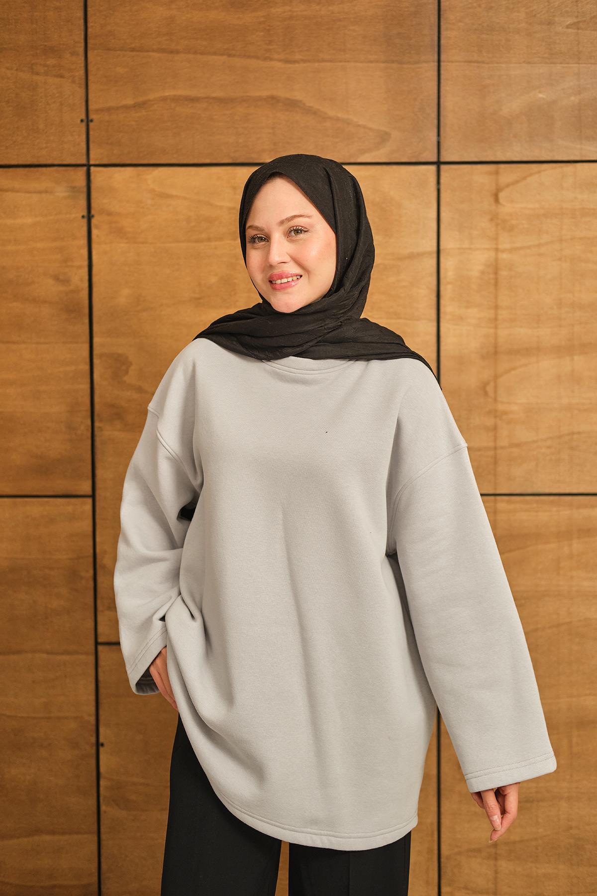 Bisiklet Yaka Sweat Gri