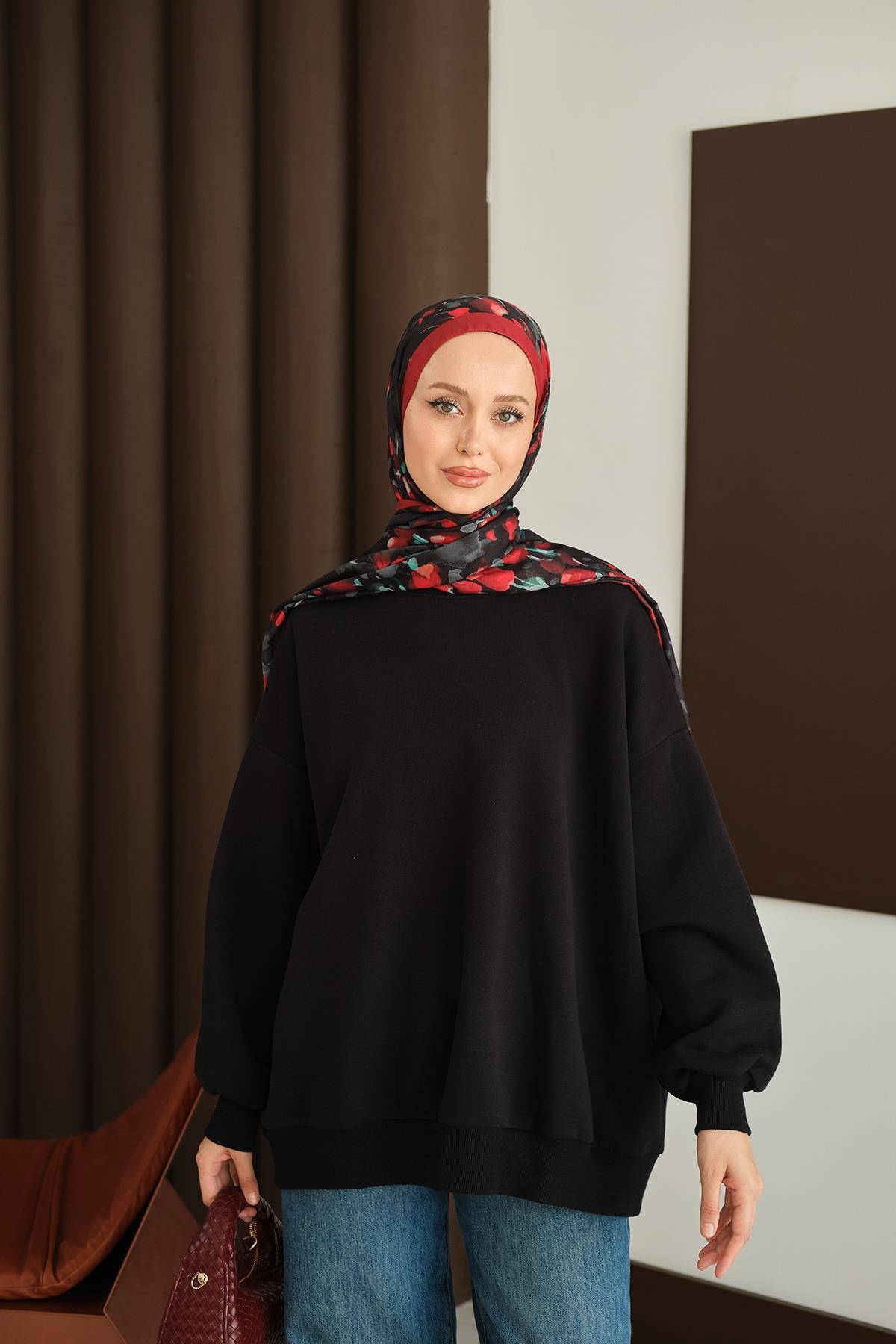 Bisiklet Yaka Sweat Siyah