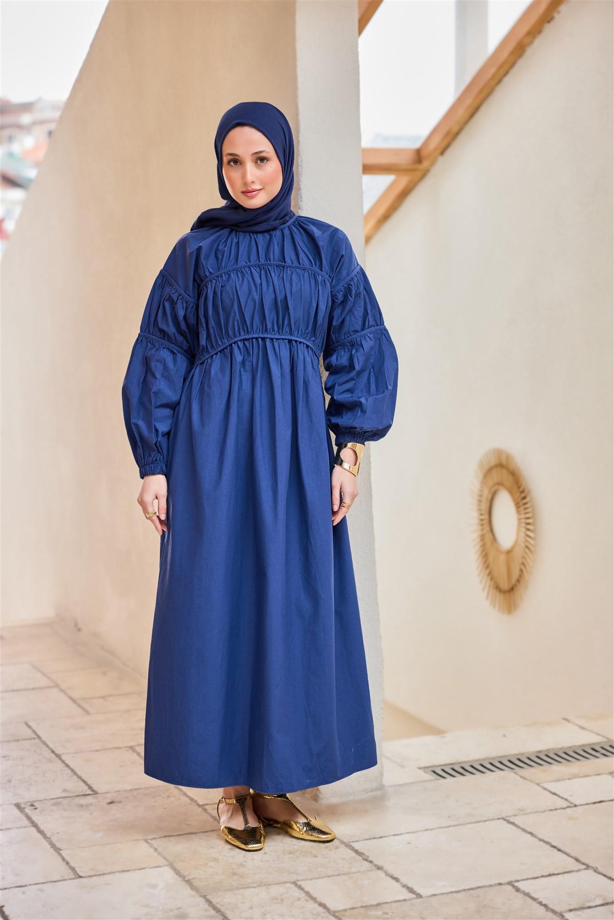 Biye Detaylı Elbise Lacivert
