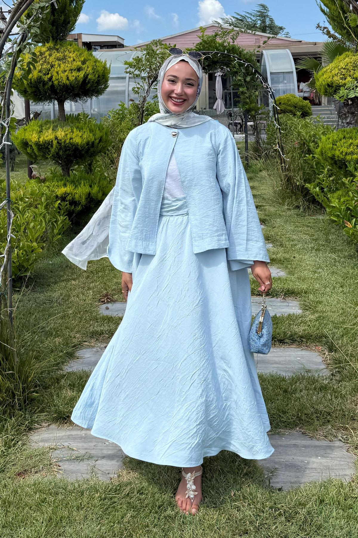 Bluzlu Etekli Takım Bebe Mavi