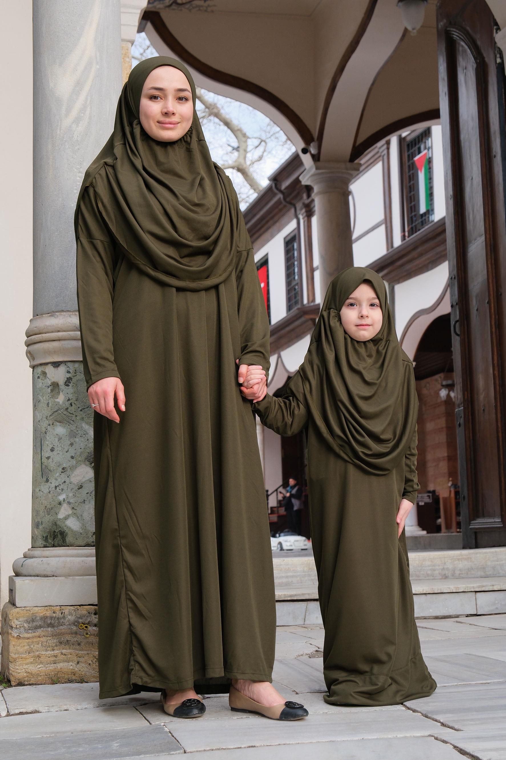 CANTALI TEK PARCA NAMAZ ELBISESI  HAKI YESIL