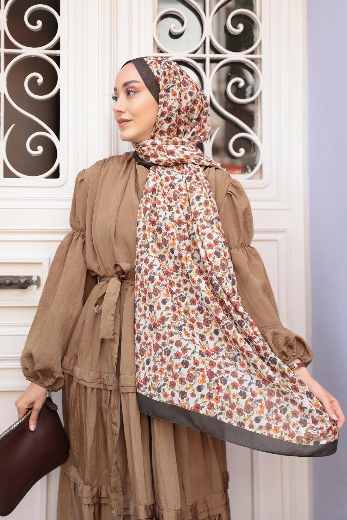 Çicek Desen Soft Şal Zümrüt Yeşil