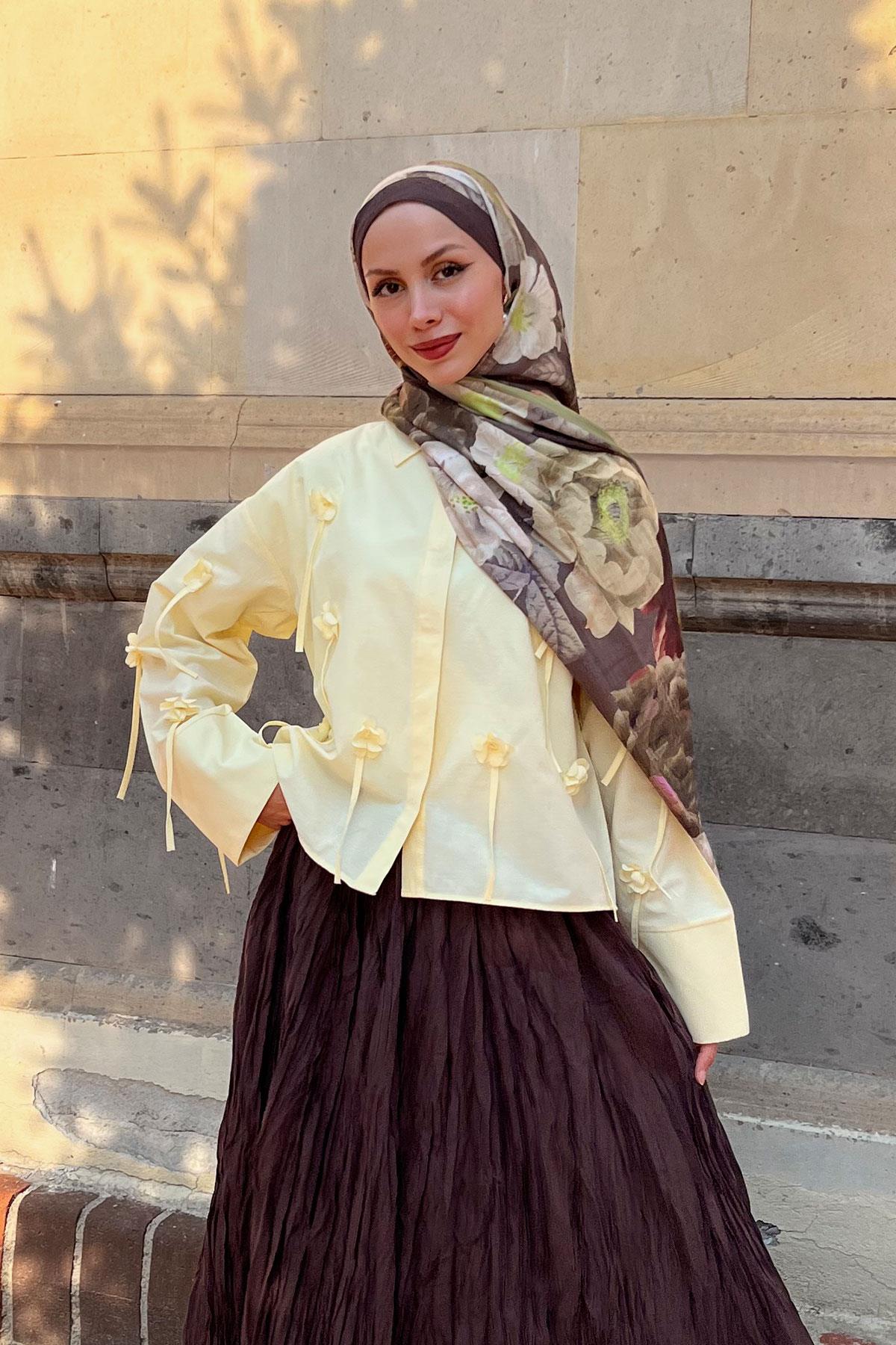 Çiçek Desenli Gömlek Sarı