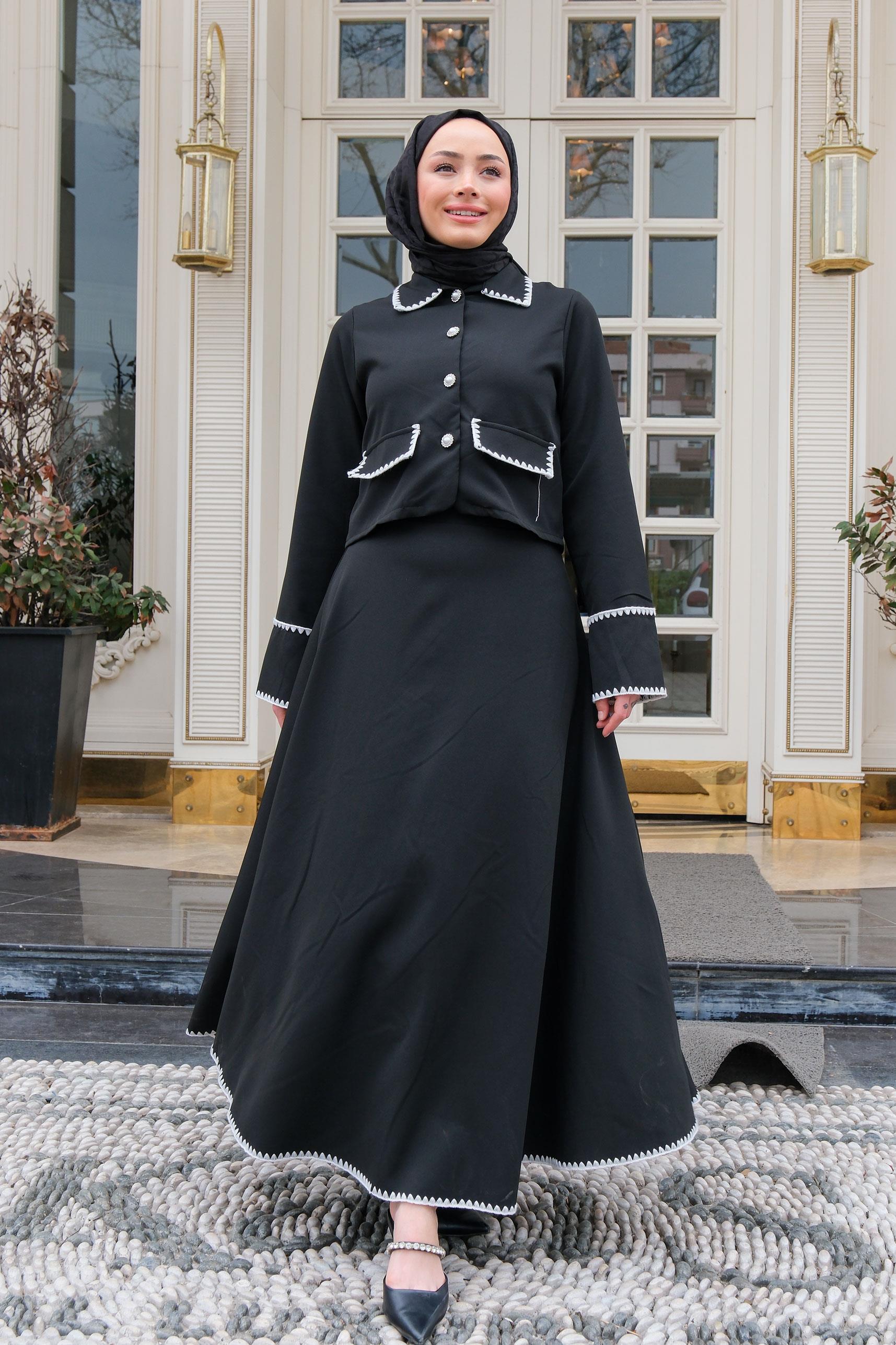 Çift Cep Detay Nakışlı İkili Takım Siyah