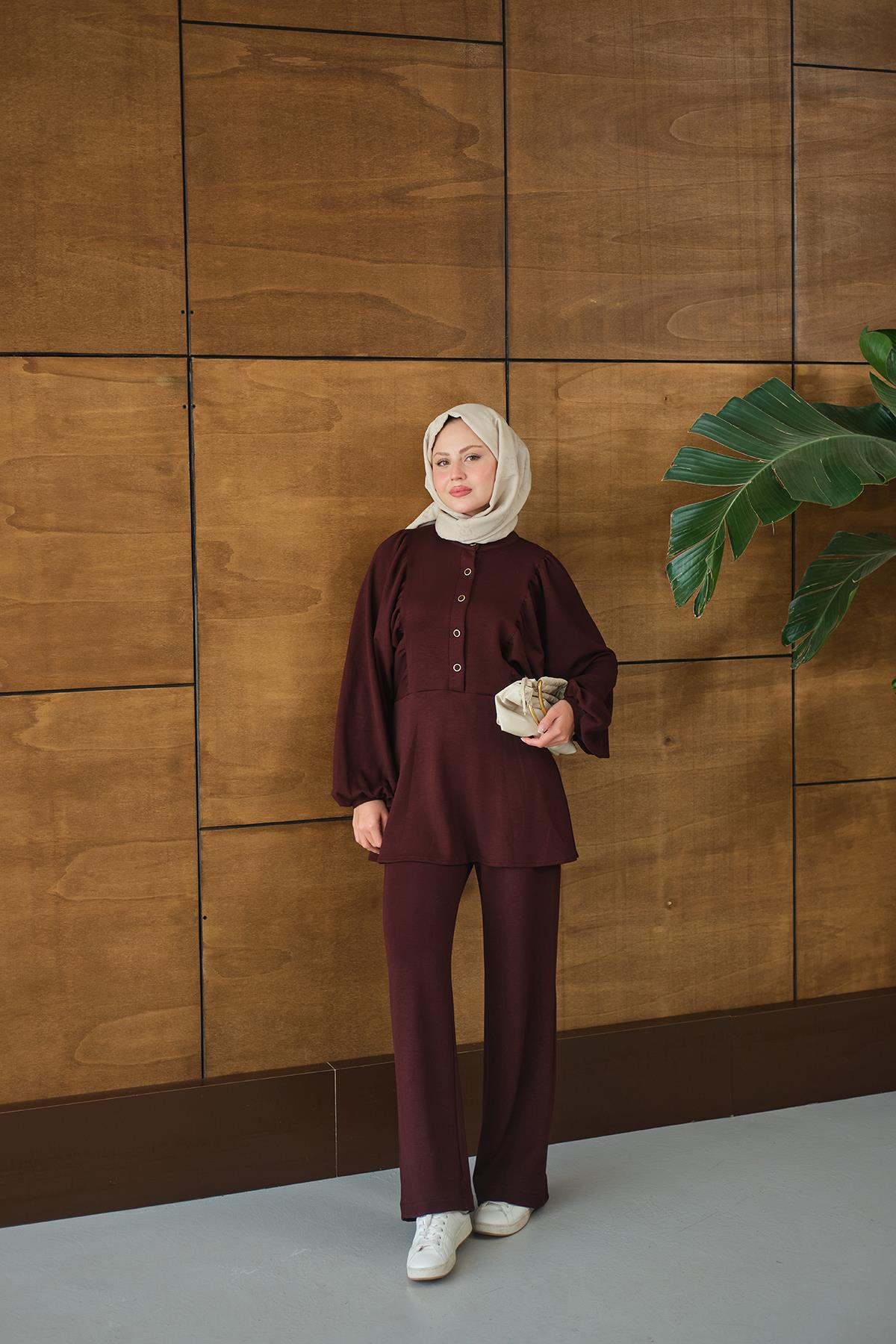 Çıtçıt Büzgü Detay İkili Takım Bordo