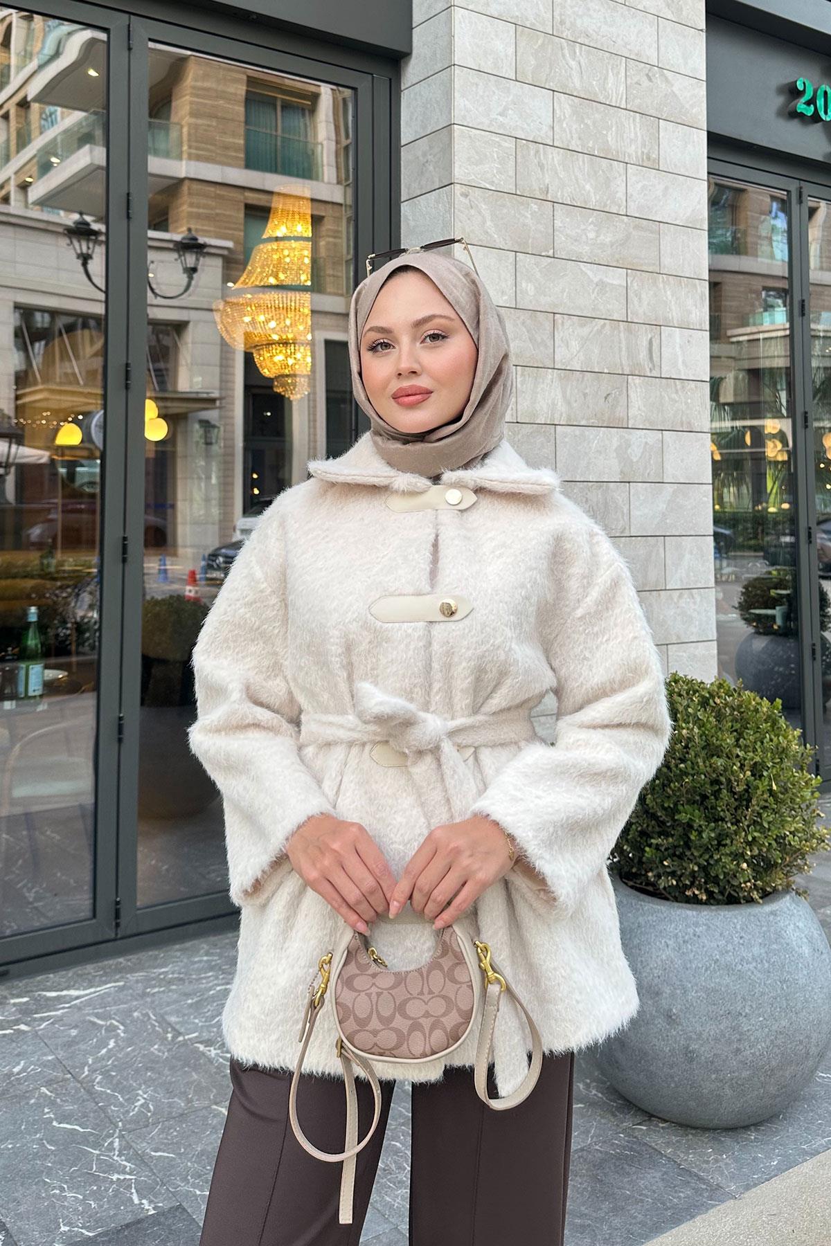 Çıtçıt Detay Bel Bağlamalı Kaban Bej