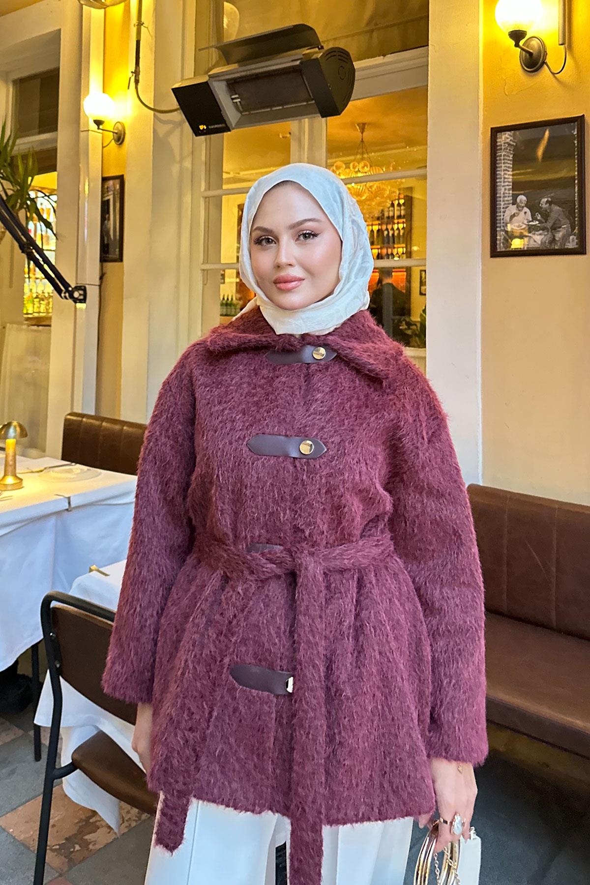 Çıtçıt Detay Bel Bağlamalı Kaban Mürdüm