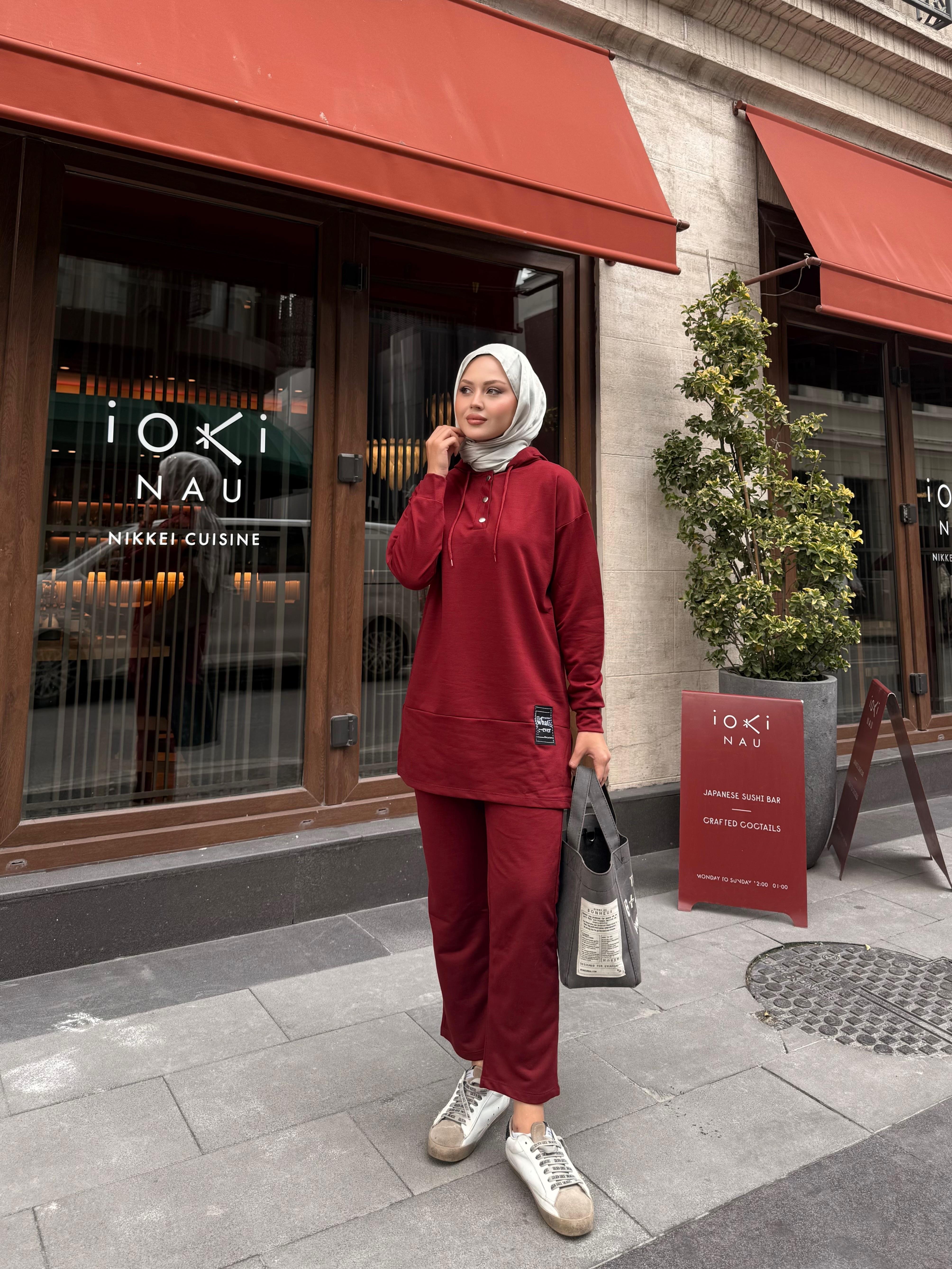 Çıtçıtlı İkili Takım Bordo