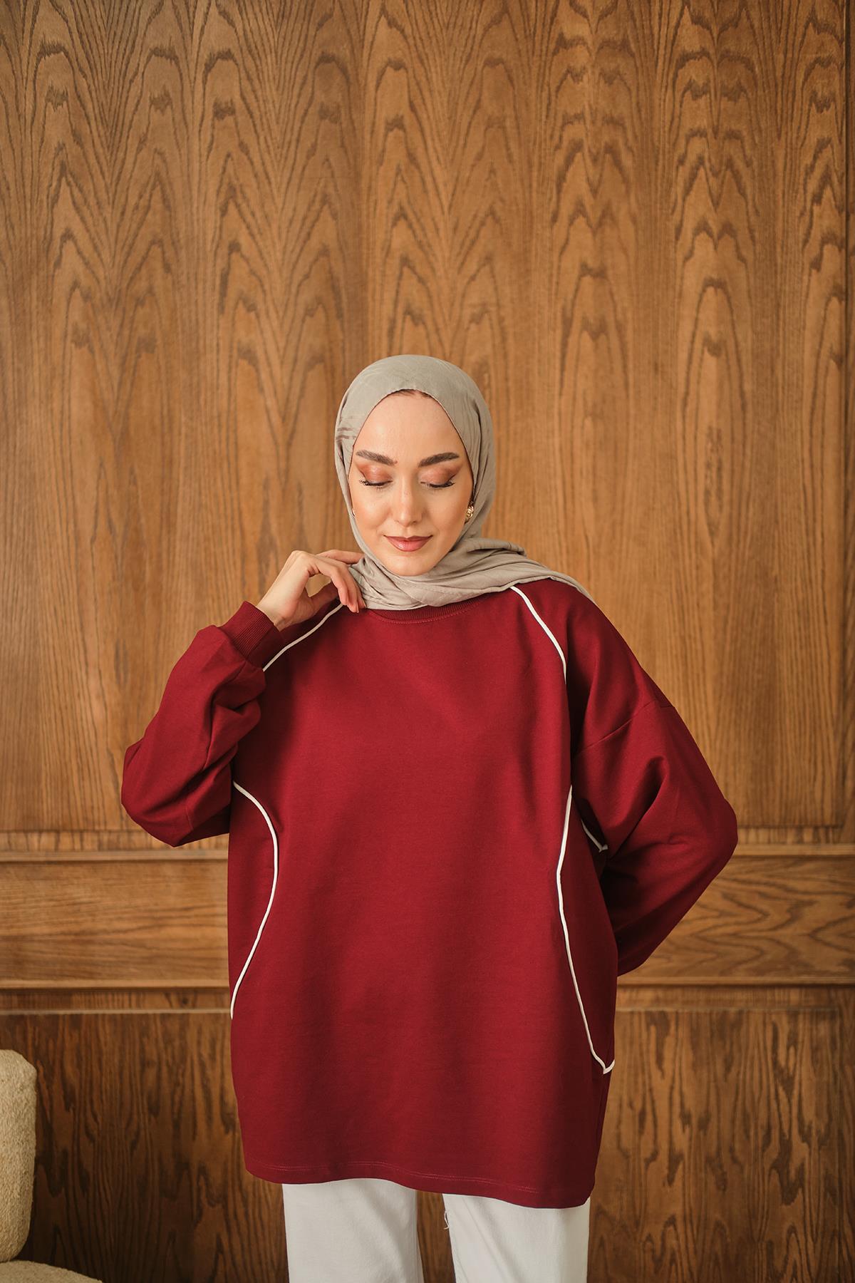 Çizgi Detay Tunik Bordo