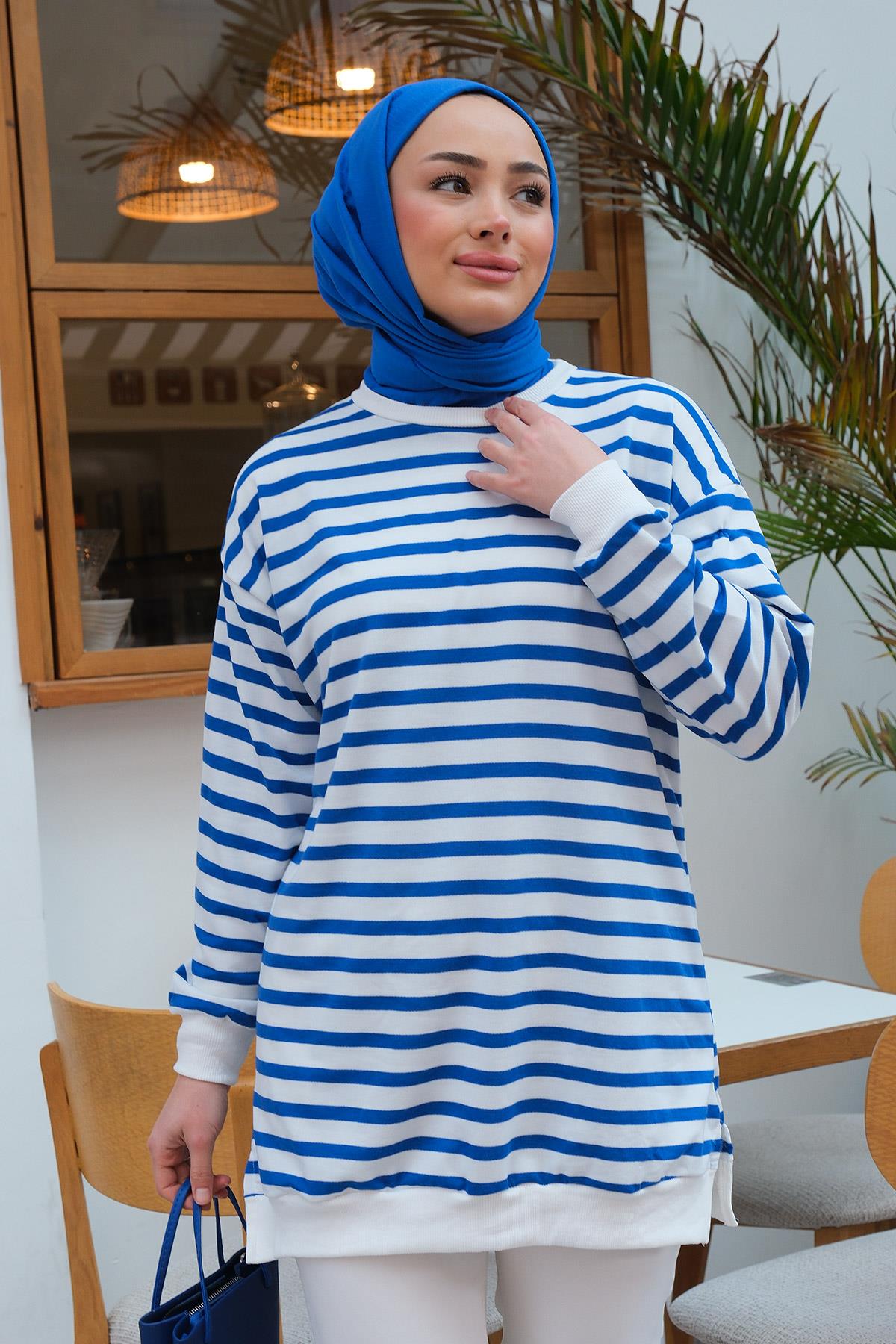 Çizgi Detaylı Tunik Mavi