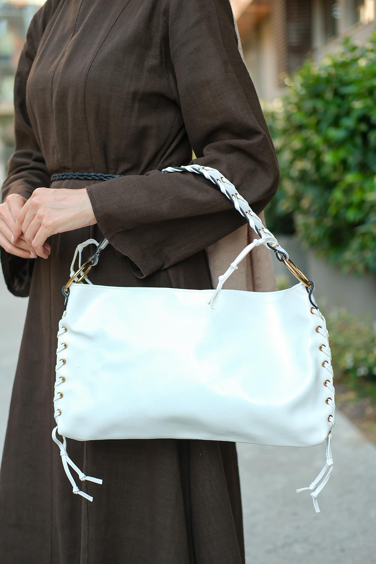 Çoban Dikişli Çanta Beyaz