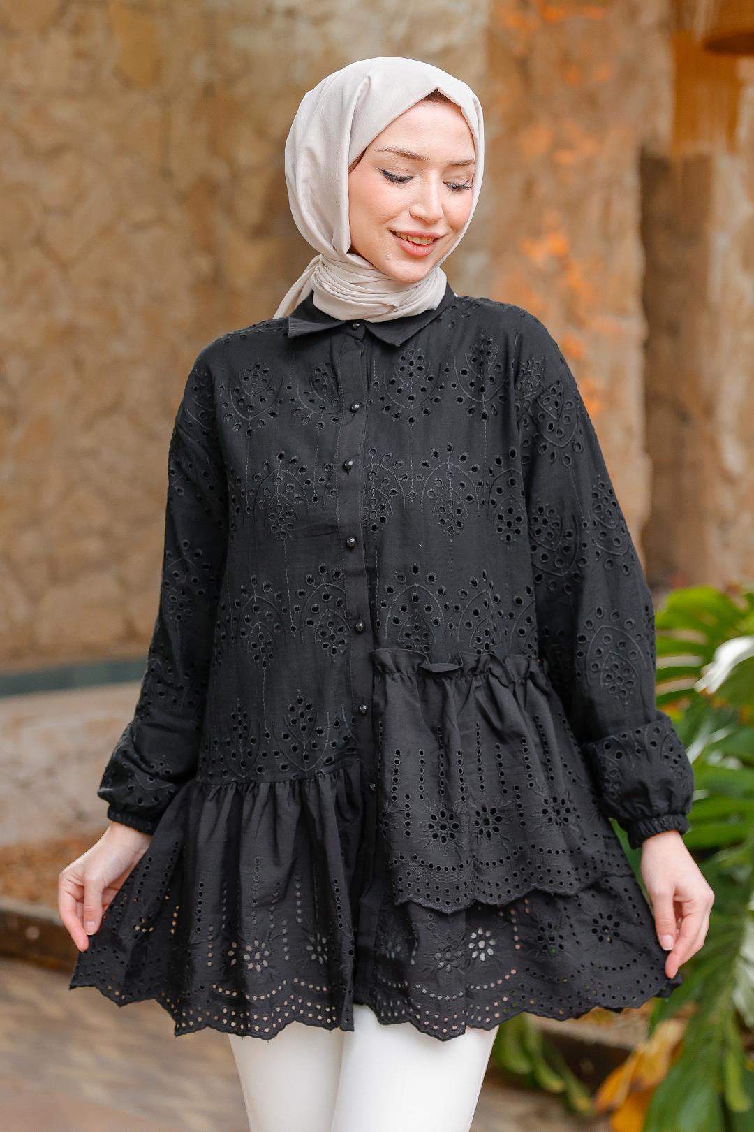 Dantel Detay Gömlek Siyah