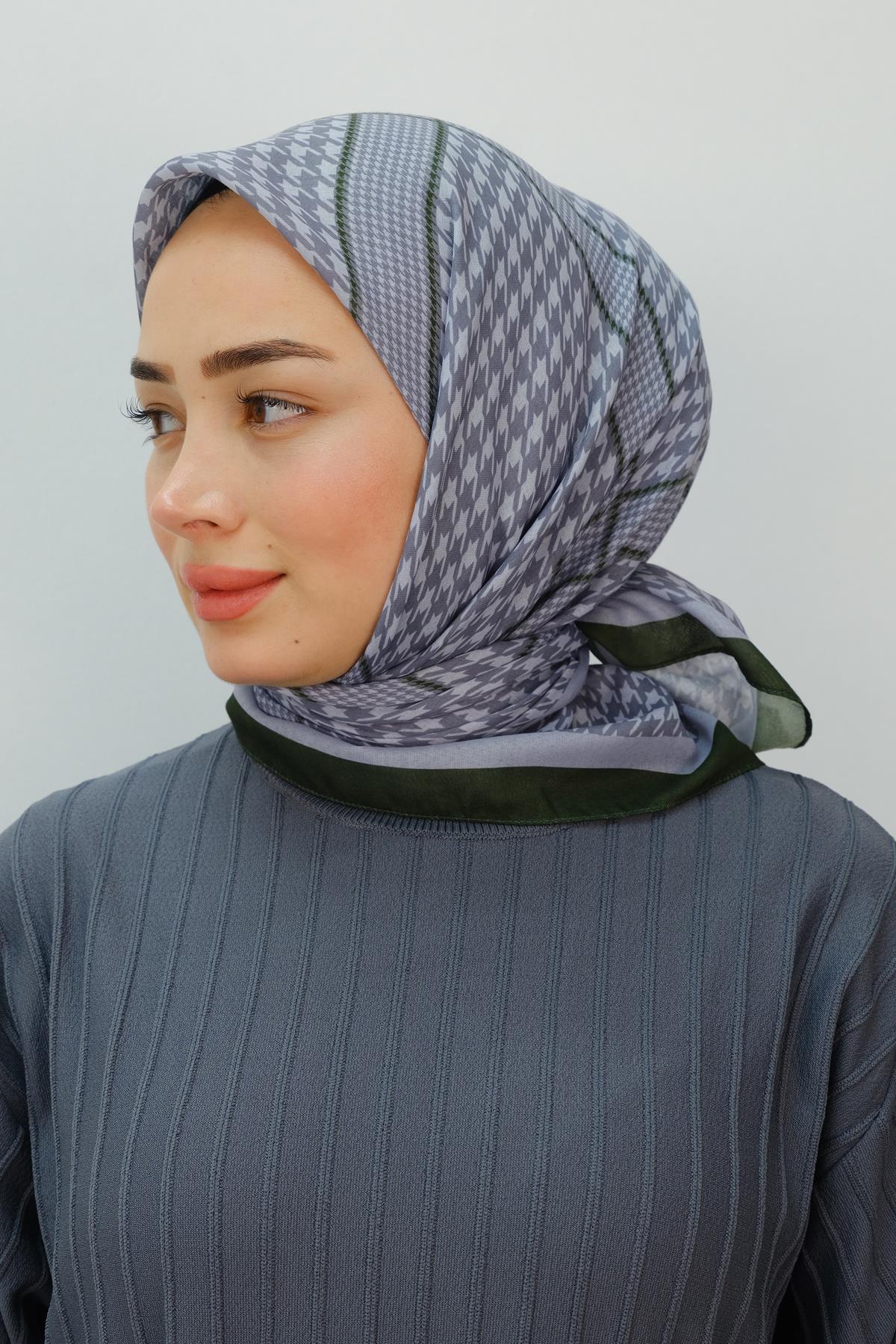 Desenli Soft Eşarp Koyu Yeşil