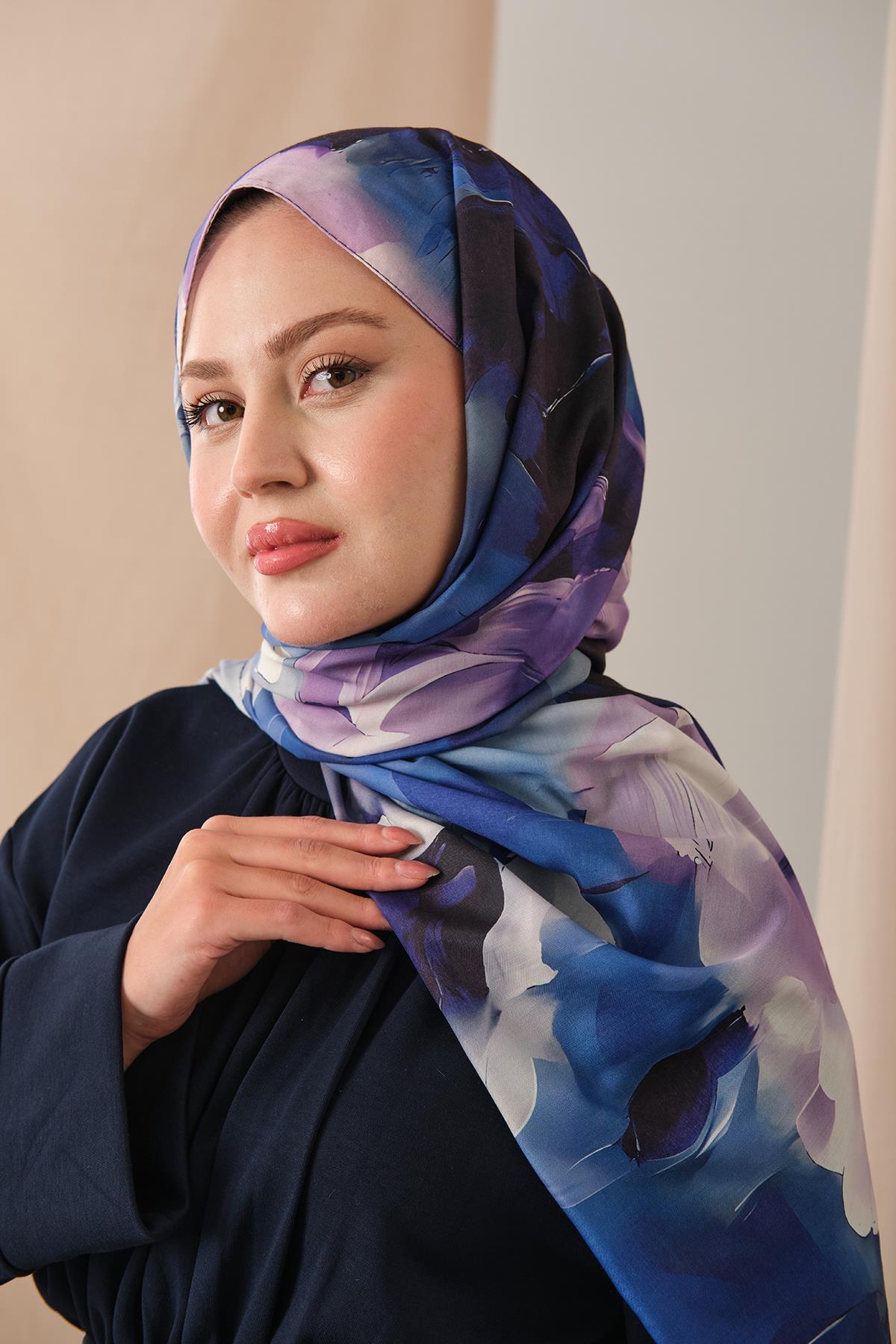 Desenli Soft Şal Lacivert