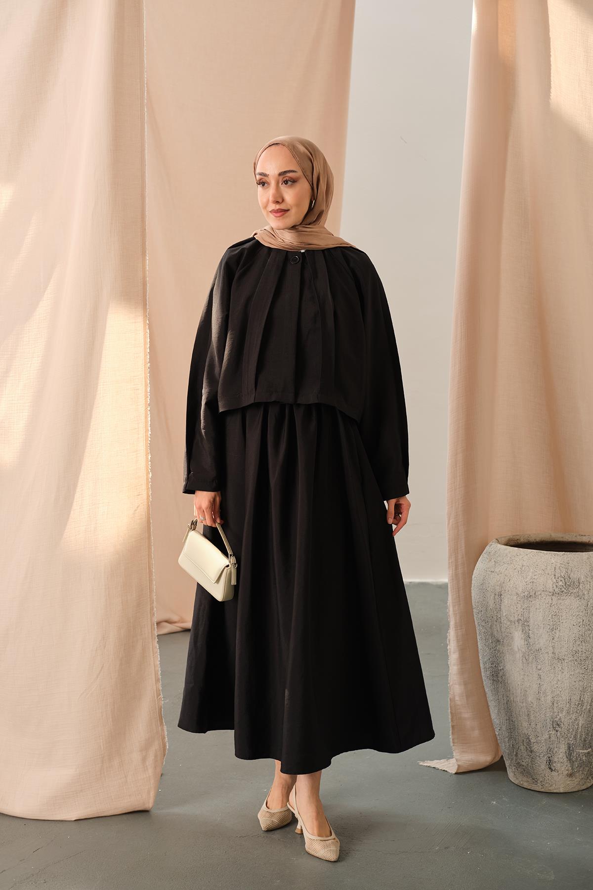 Düğme Detaylı Cupra Elbise Siyah