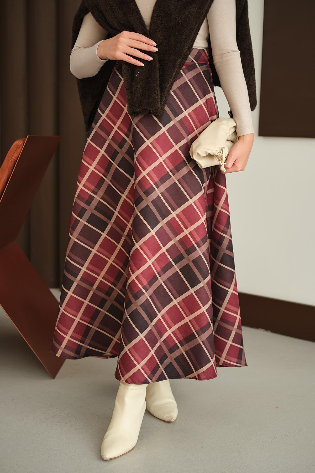 Ekose Desen Etek Bordo