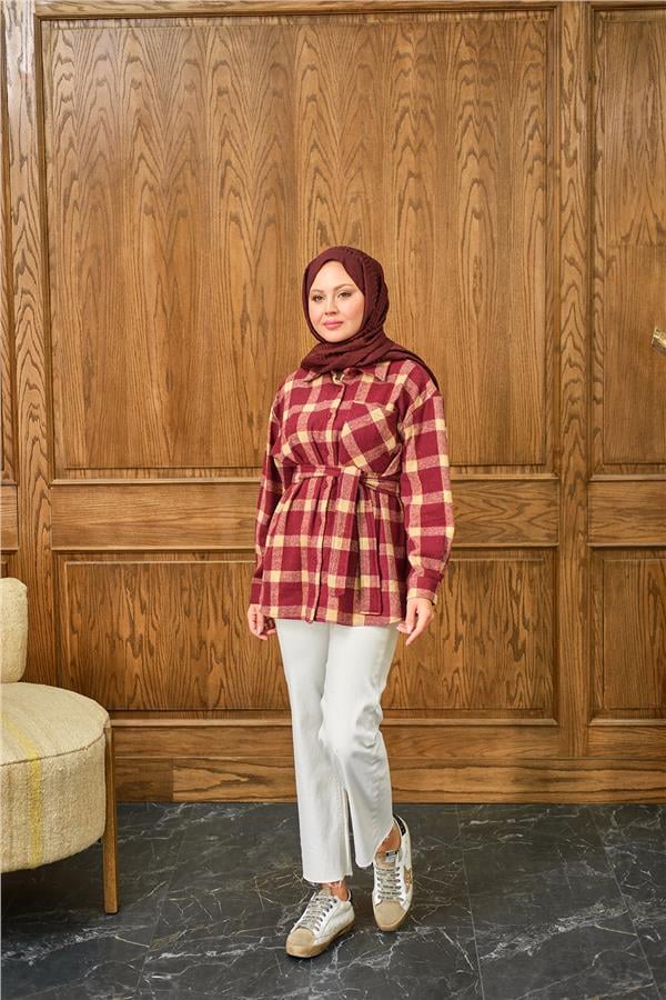 Ekose Desen Gömlek Bordo