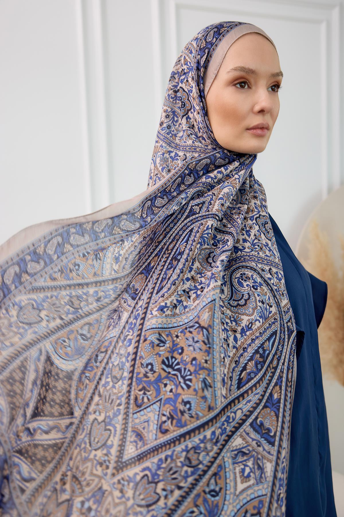 Etnik Desen Soft Şal Koyu Bej