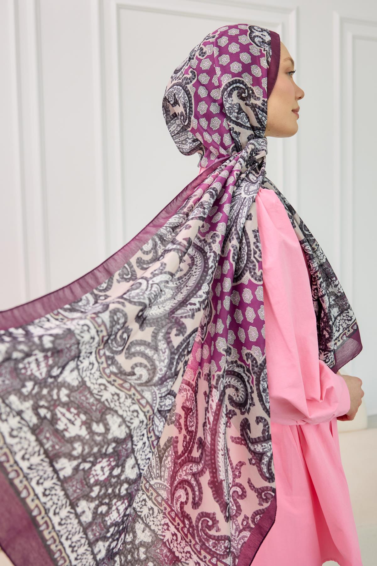 Etnik Desen Soft Şal Mor