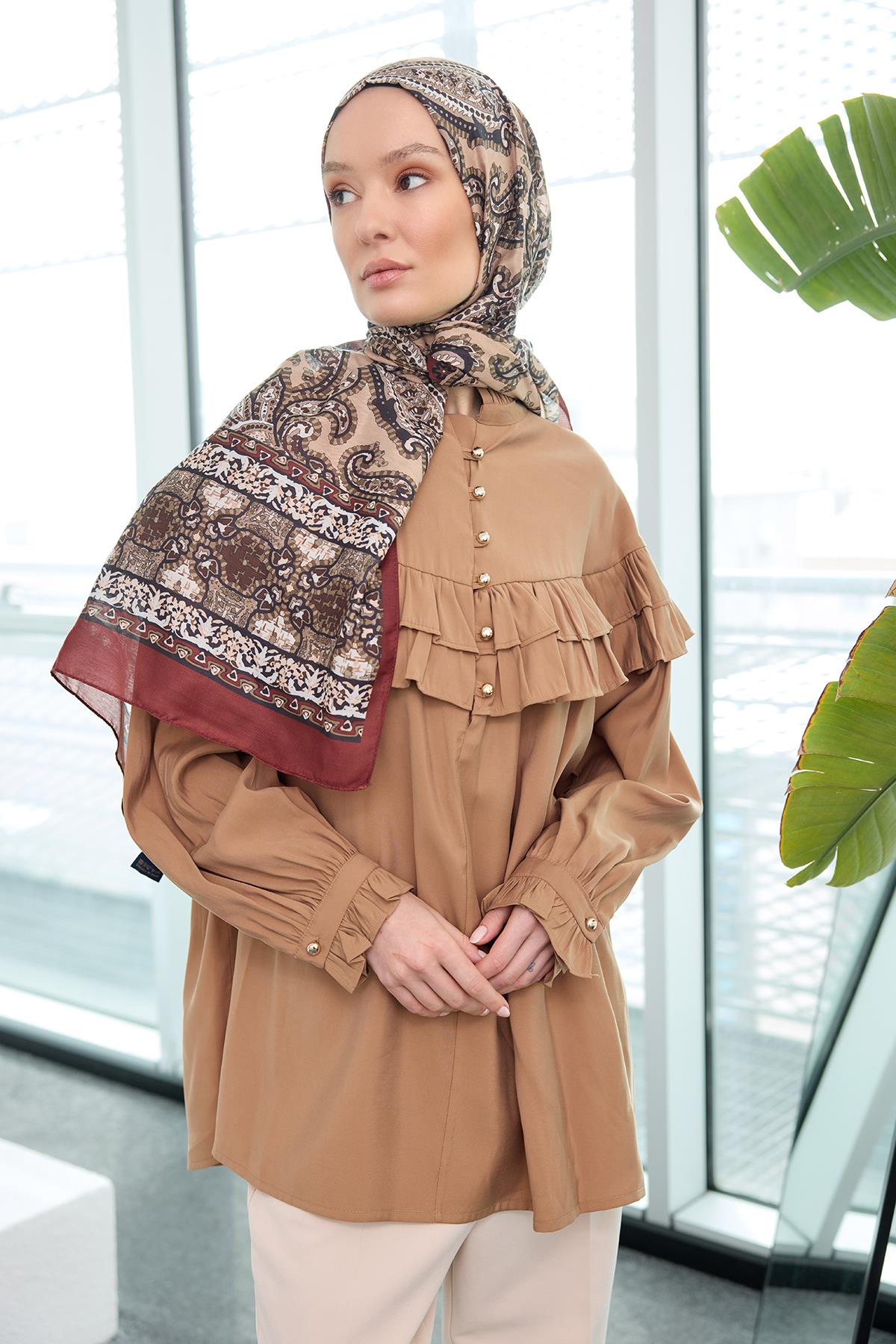 Etnik Desen Soft Şal Taba