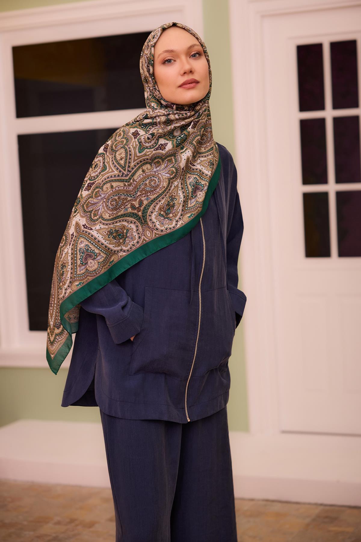 Etnik Desen Soft Şal Zümrüt Yeşil