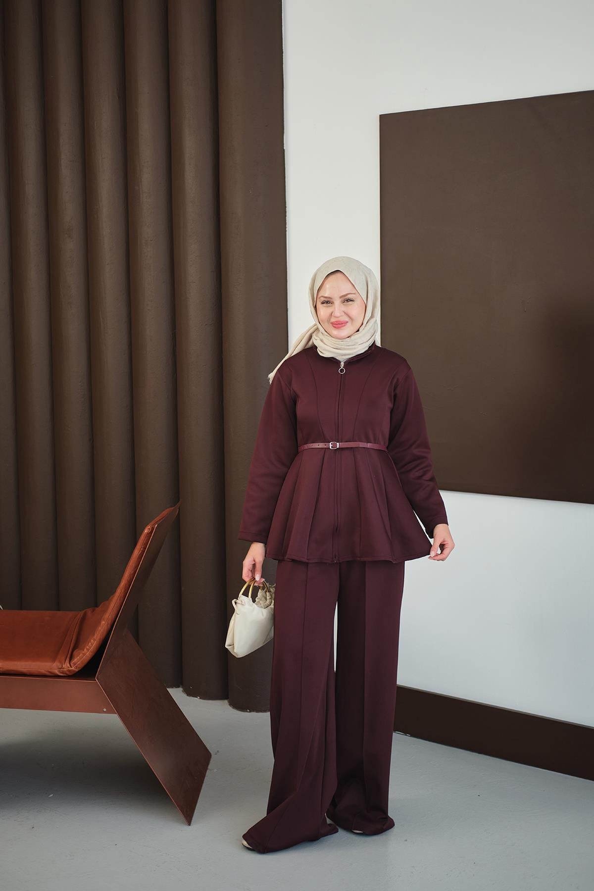 Fermuarlı Scuba Takım Bordo