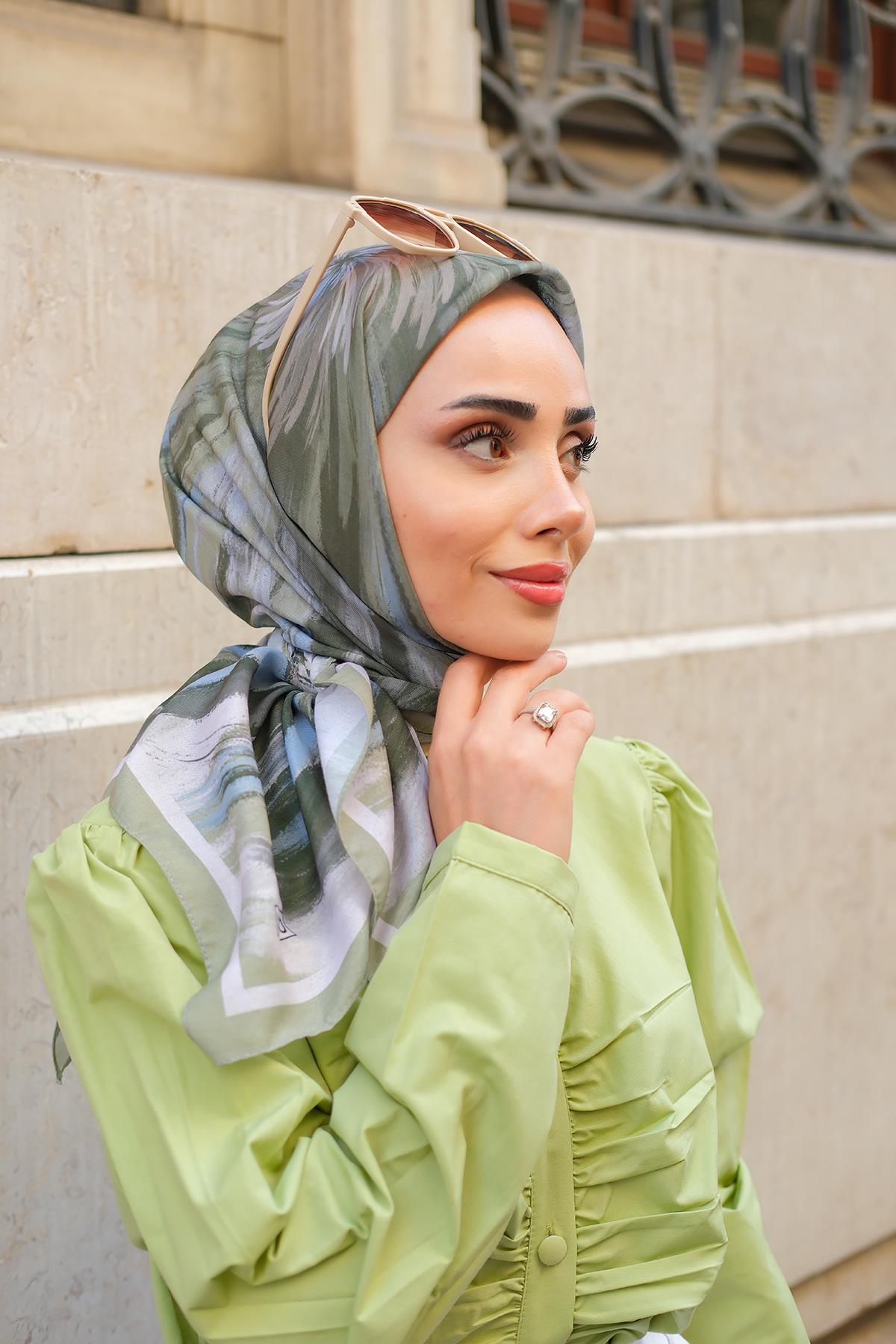 Fırça Desen Soft Eşarp Küf Yeşil