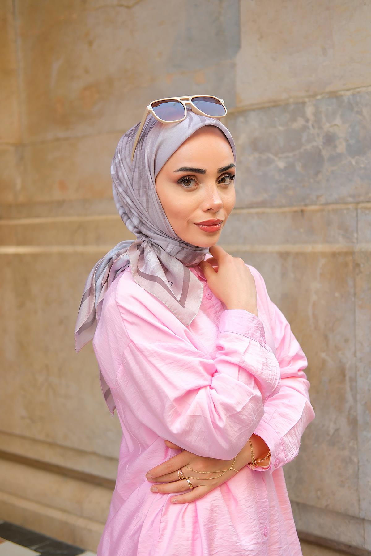 Fırça Desen Soft Eşarp Vizon