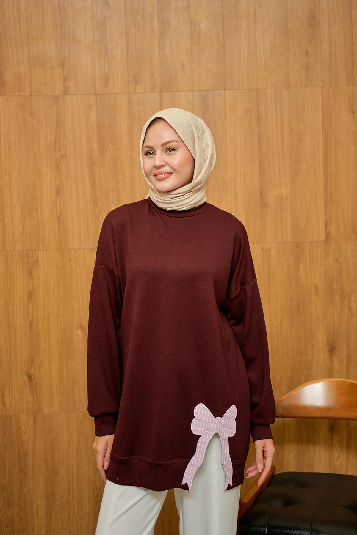 Fiyonk Nakışlı Tunik Bordo