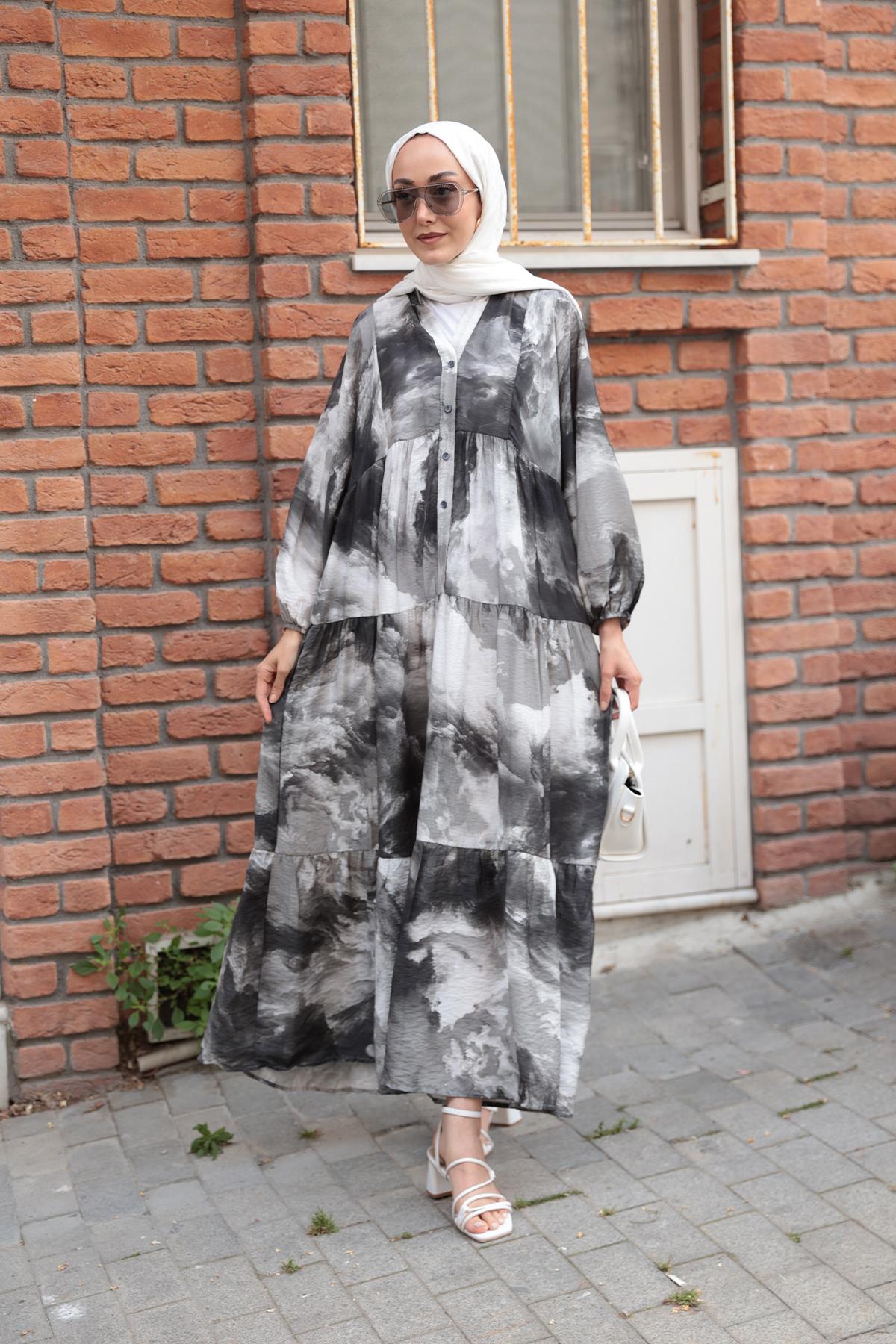 Galaksi Desenli Elbise Siyah