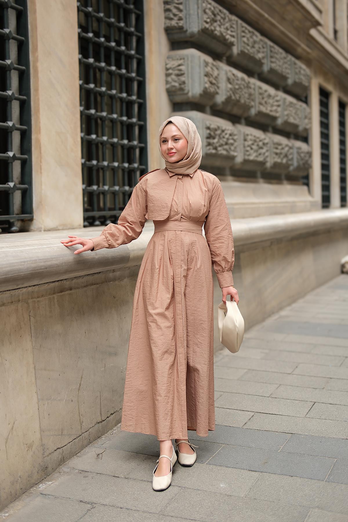 Gizli Düğmeli Apolet Detay Elbise Vizon