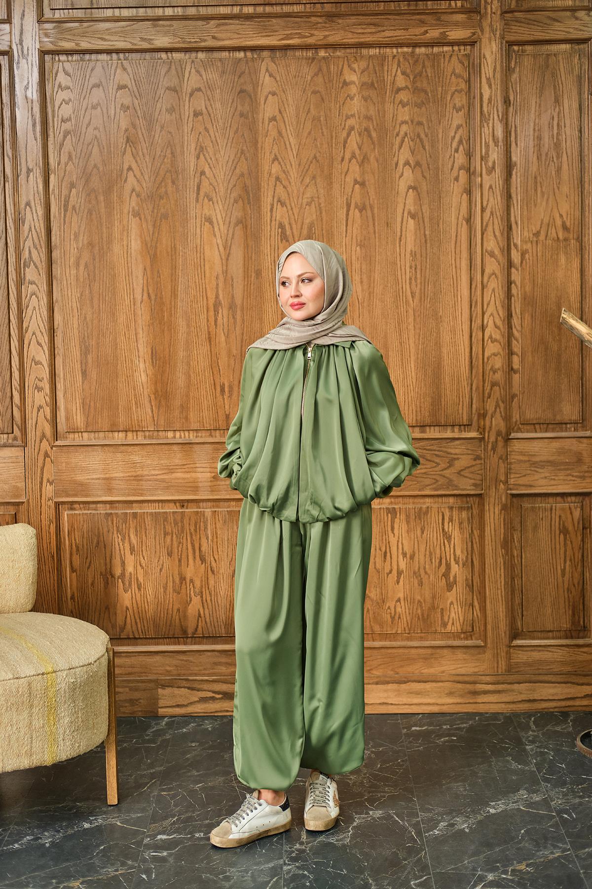 Gizli Fermuar Detay Takım Açık Yeşil