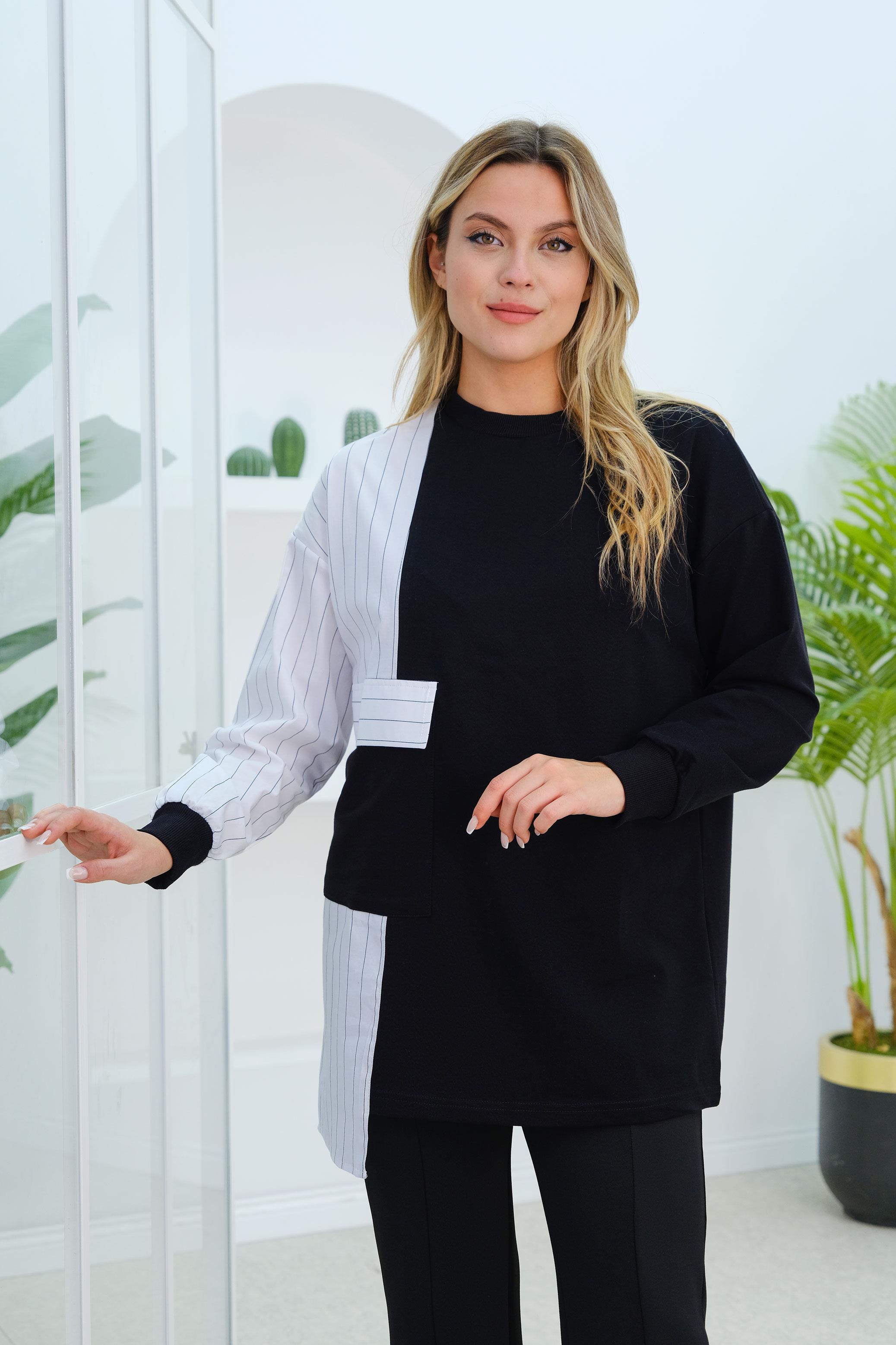 Gömlek Detay Cepli Tunik Siyah