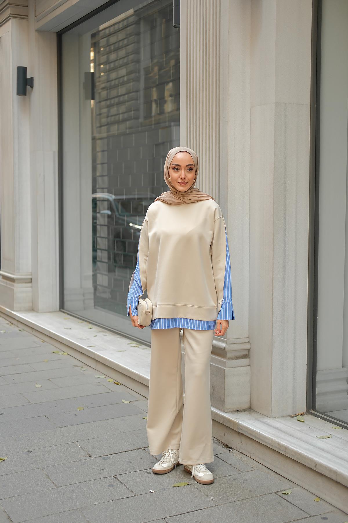 Gömlek Detay İkili Takım Krem