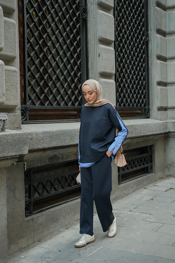 Gömlek Detay İkili Takım Lacivert
