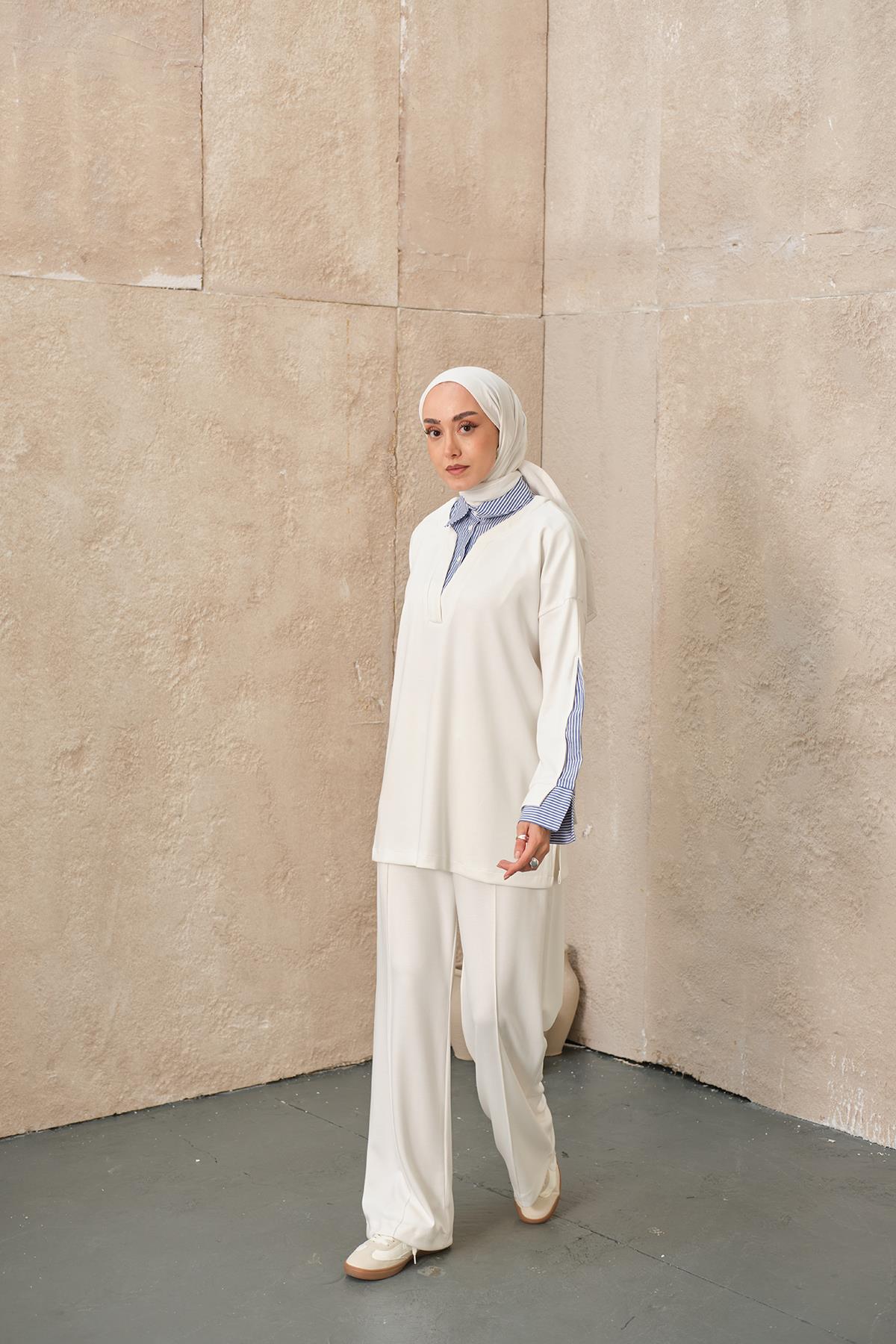 Gömlek Yaka İkili Takım Beyaz