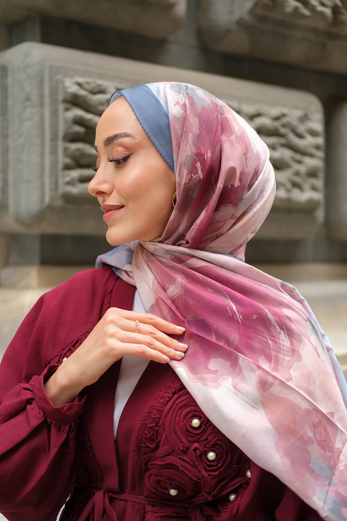 Gül Desen Soft Şal Füme