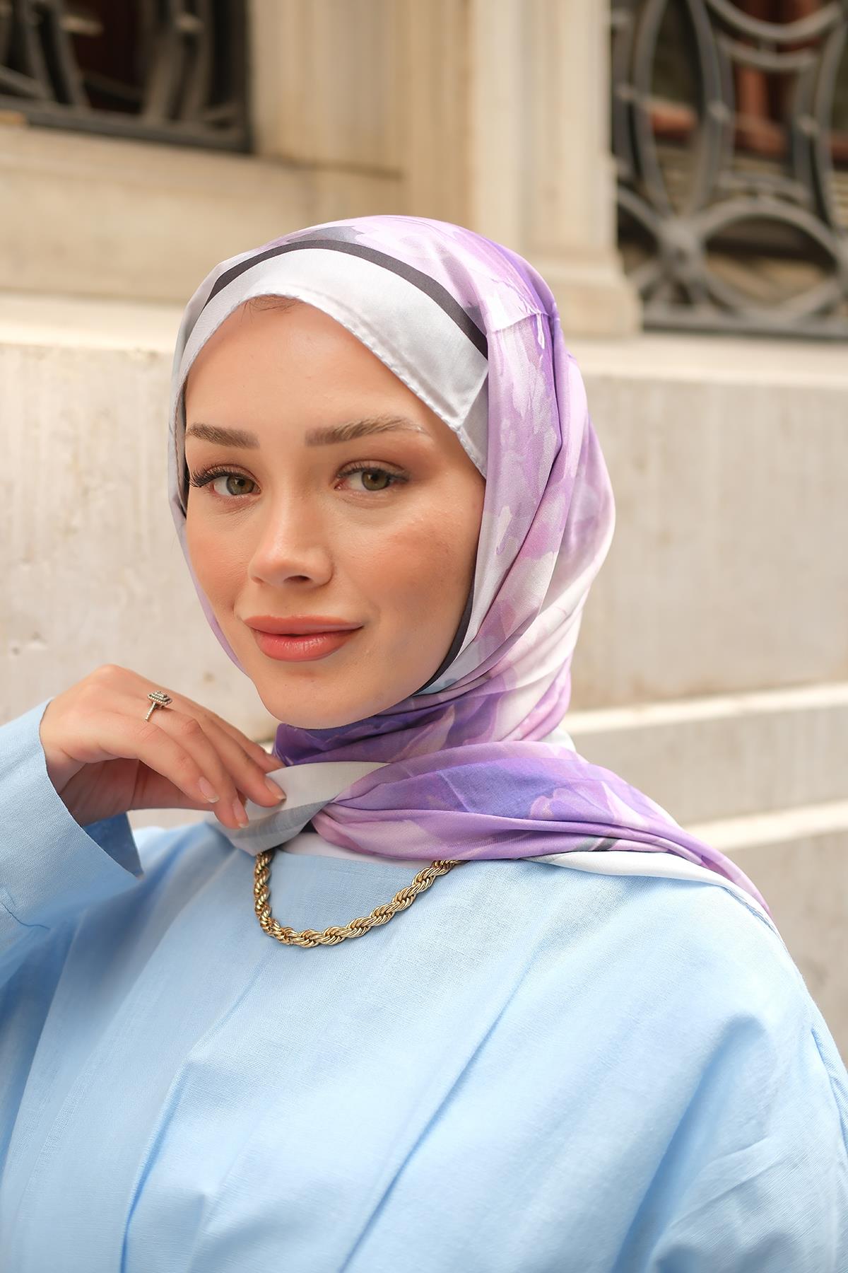 Gül Desen Soft Şal Gri