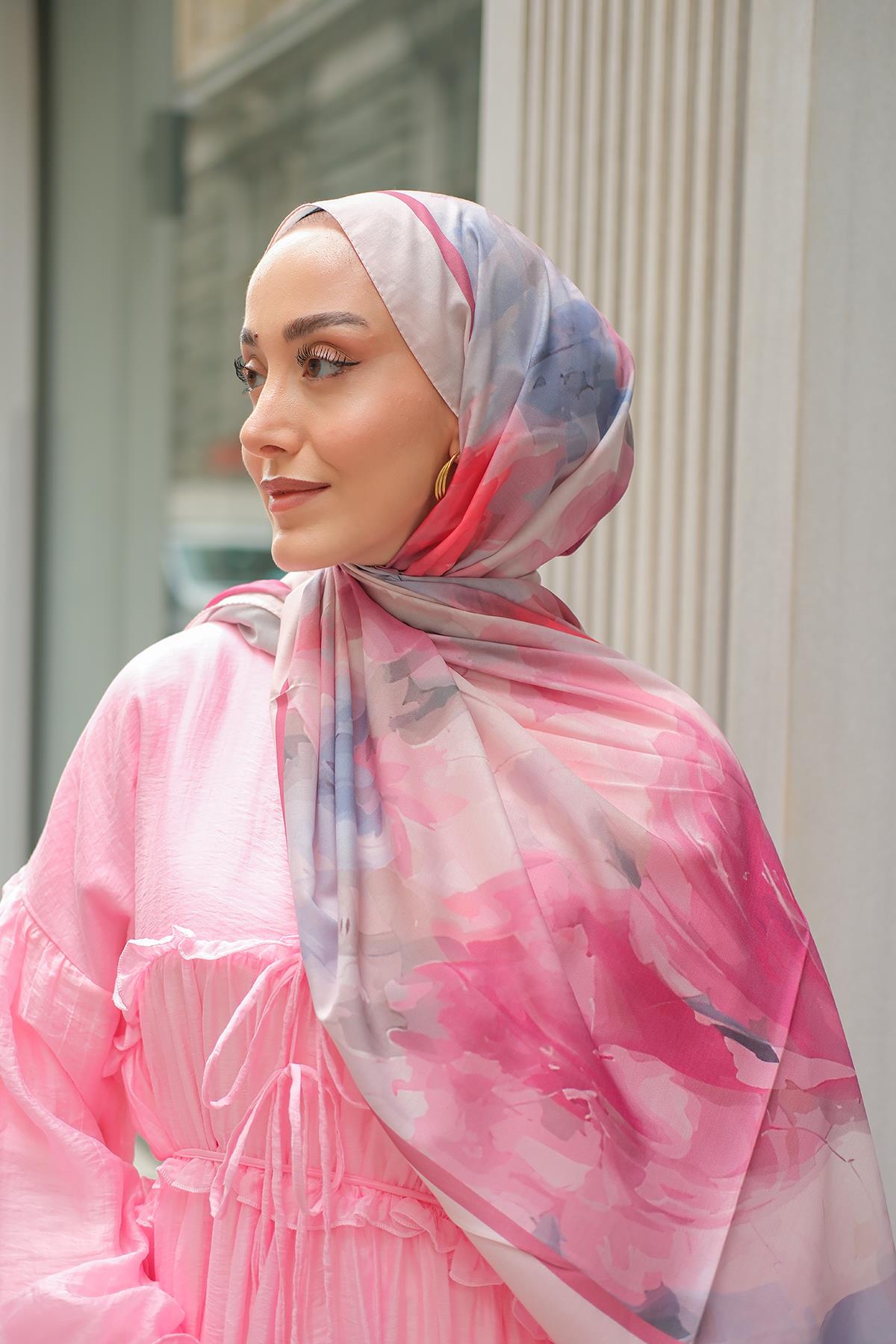 Gül Desen Soft Şal Pudra