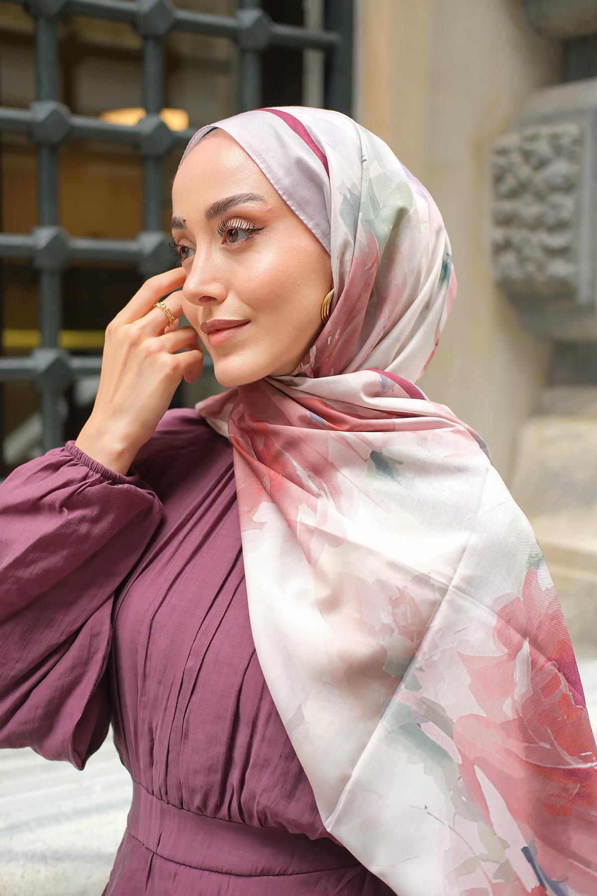 Gül Desen Soft Şal Vizon